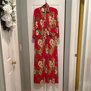 Floral Red Maxi Dress with Tie Waist Plus Size 3X